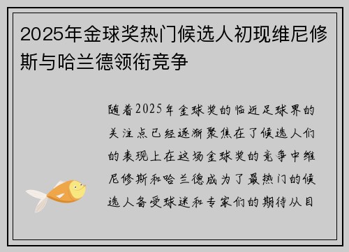 2025年金球奖热门候选人初现维尼修斯与哈兰德领衔竞争 2025年金球奖热门候选人初现维尼修斯与哈兰德领衔竞争
